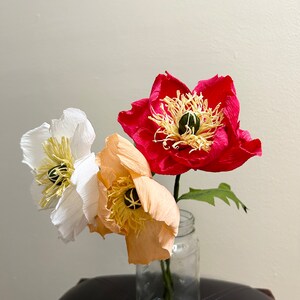 Handmade Crepe Paper Poppy Flowers, Wedding Centerpiece, Home Decor Accent