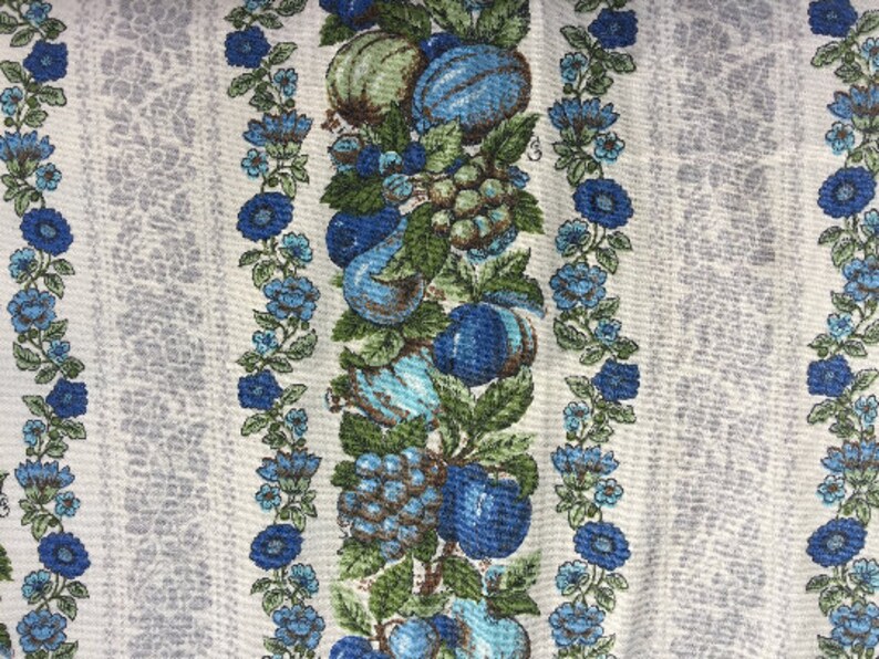 Waverly Roanoke Stripe Fruit Vintage Upholstery Cotton Fabric Floral Blue Berries Fruit Curtain Chair Pillow