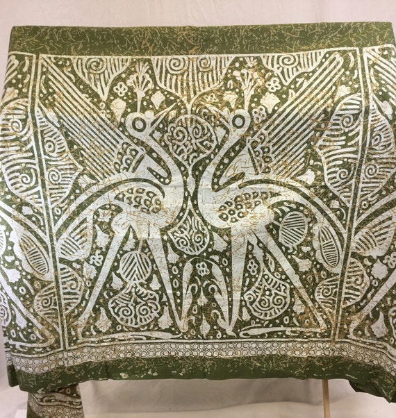 Vintage Retro Satin Metallic Brocade Fabric~ Birds Tree of Life ~Sea Blue Silver