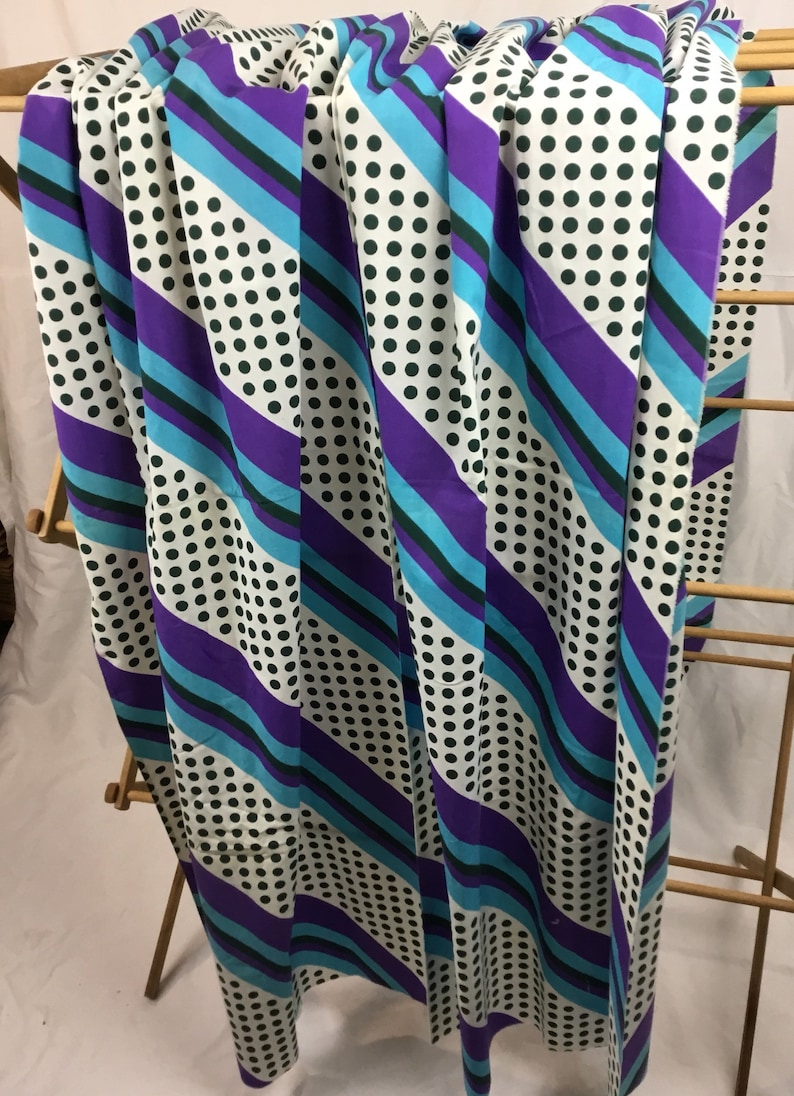 Vintage Cotton Stripe Polkadot Fabric light weight diagonal dark green aqua purple white dress blouse curtain quilting crafts pillow cover