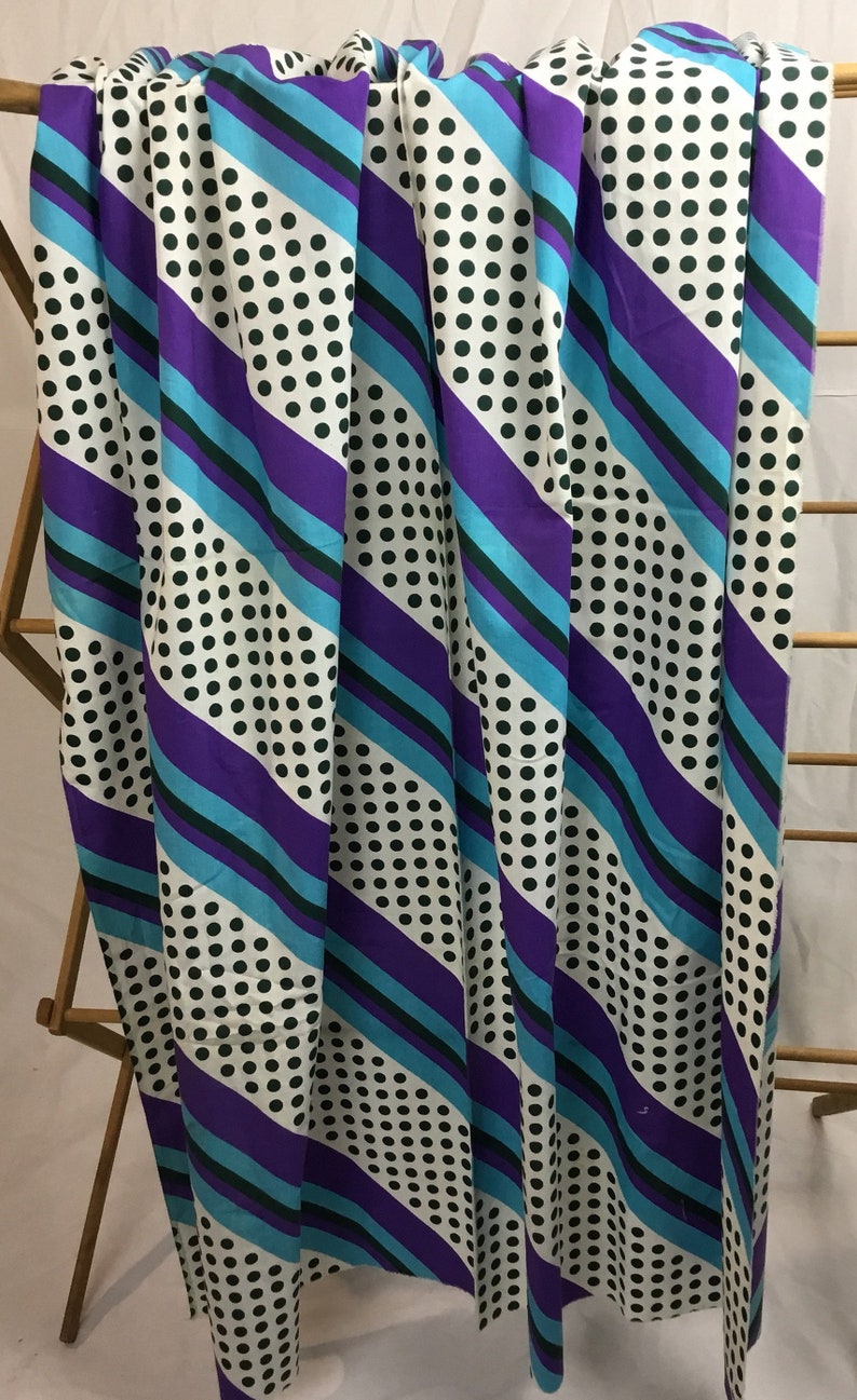 Vintage Cotton Stripe Polkadot Fabric light weight diagonal dark green aqua purple white dress blouse curtain quilting crafts pillow cover