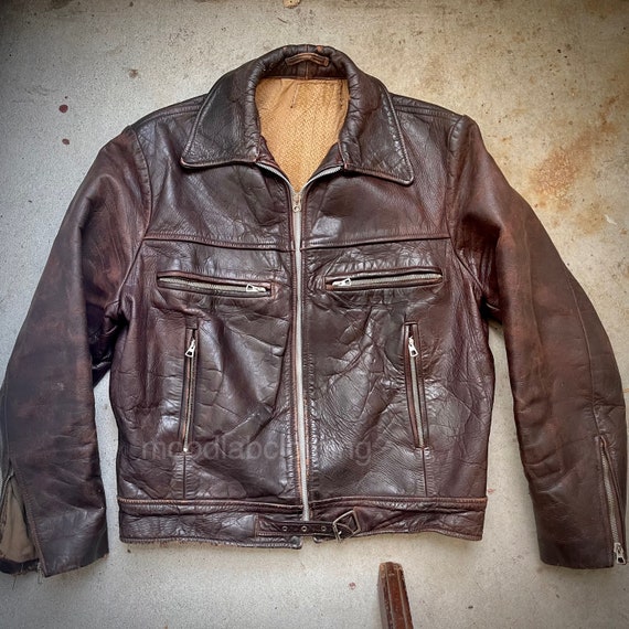 40s Leather Jacket Luftwaffe WWII Army Moto Frenc… - image 1