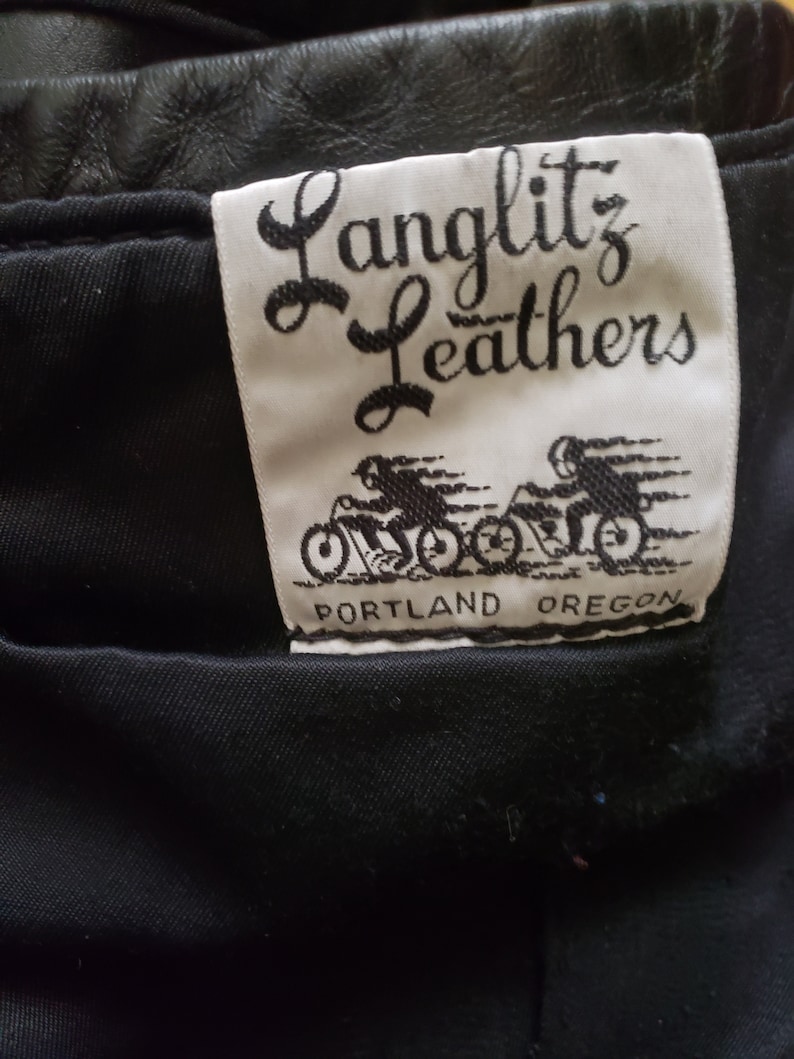 Vintage Ladies Langlitz Cascade Leather Jacket 70s 80s Black Brass Steerhide or Horsehide Moto Biker Motorcycle Perfecto Custom Small 4-6 image 10