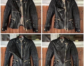 Burberry Brit Quilted Leather Jacket Moto Biker Peplum Padded