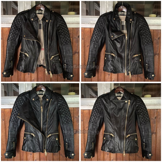 Burberry Brit Quilted Leather Jacket Moto Biker Peplum Padded
