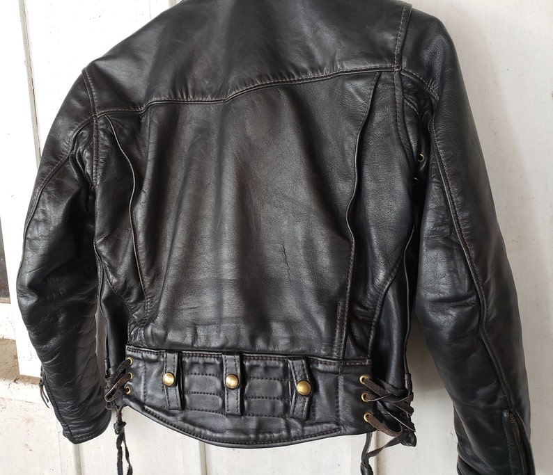 Vintage Ladies Langlitz Cascade Leather Jacket 70s 80s Black Brass Steerhide or Horsehide Moto Biker Motorcycle Perfecto Custom Small 4-6 image 5