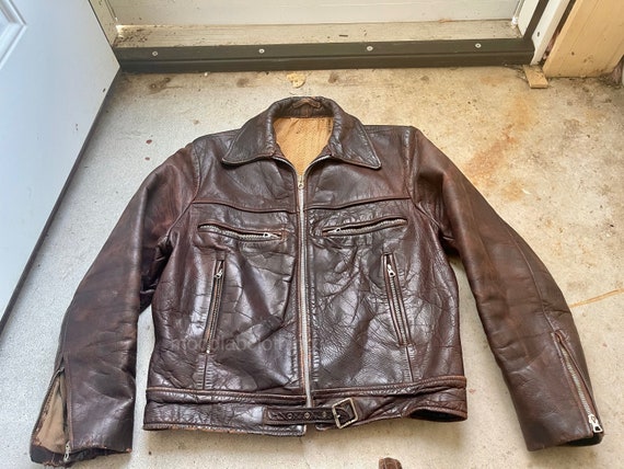 40s Leather Jacket Luftwaffe WWII Army Moto Frenc… - image 2