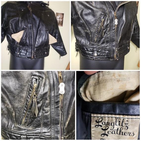 Rare 50s 60s Langlitz Columbia Leather Jacket Pet… - image 8