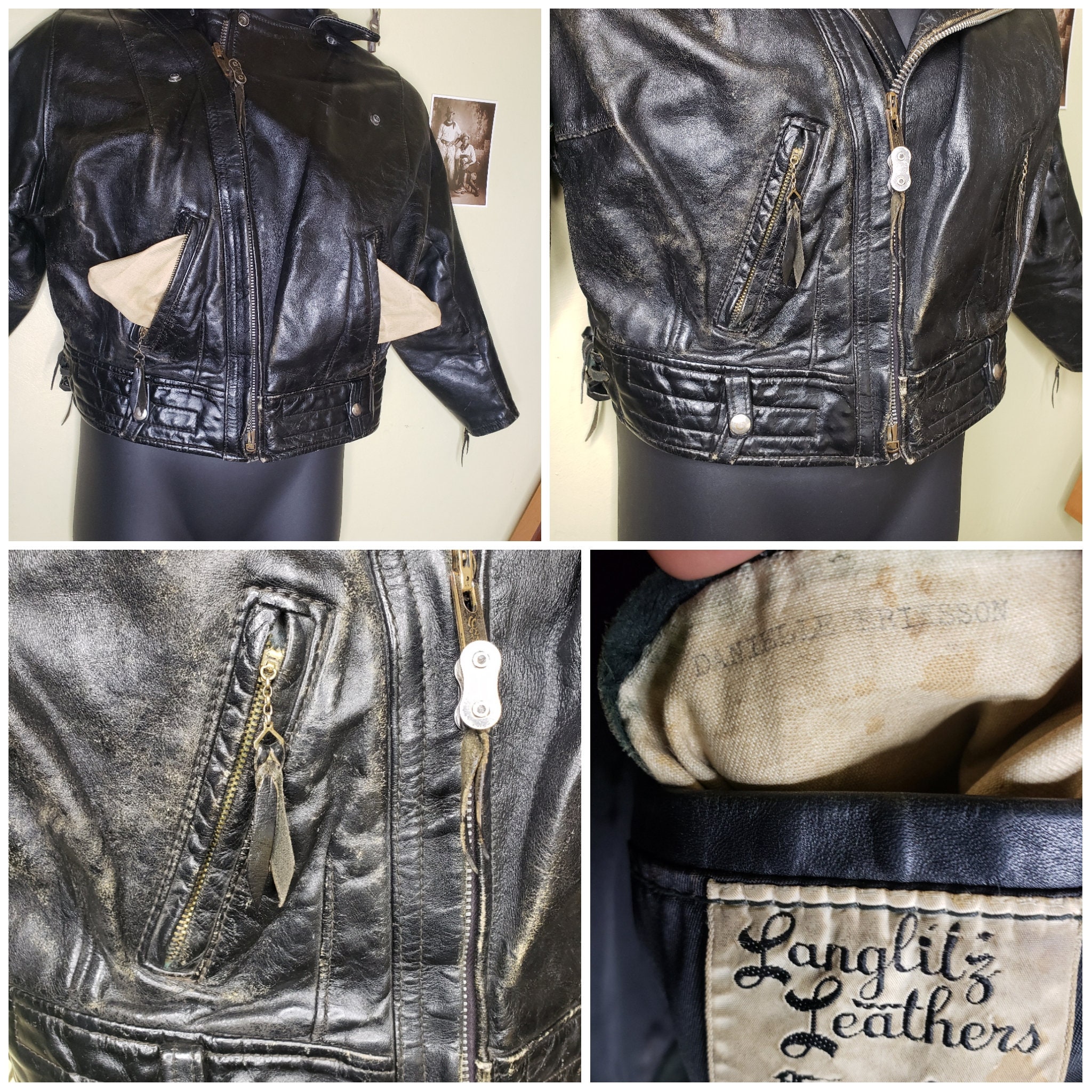 Rare 50s 60s Langlitz Columbia Leather Jacket Petite Ladies Large