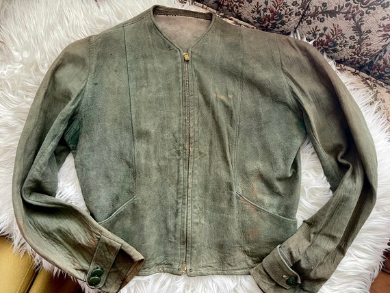 Vintage Antique Leather Jacket Cossack 30s 40s Mo… - image 3