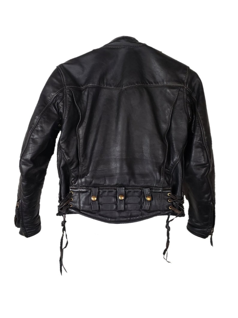 Vintage Ladies Langlitz Cascade Leather Jacket 70s 80s Black Brass Steerhide or Horsehide Moto Biker Motorcycle Perfecto Custom Small 4-6 image 3
