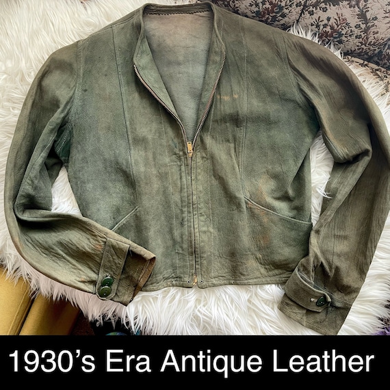 Vintage Antique Leather Jacket Cossack 30s 40s Mo… - image 1
