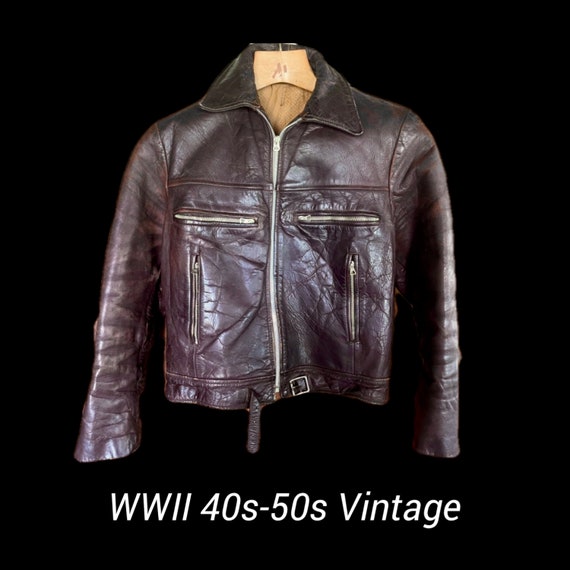 40s Leather Jacket Luftwaffe WWII Army Moto Frenc… - image 3