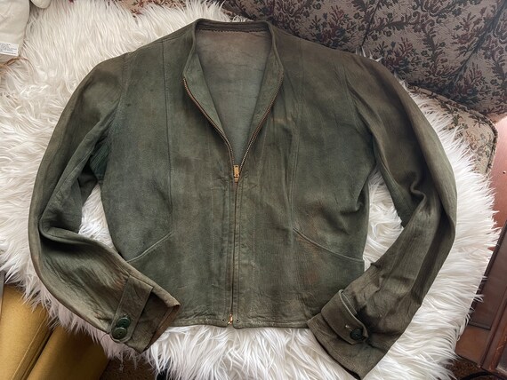 Vintage Antique Leather Jacket Cossack 30s 40s Mo… - image 2