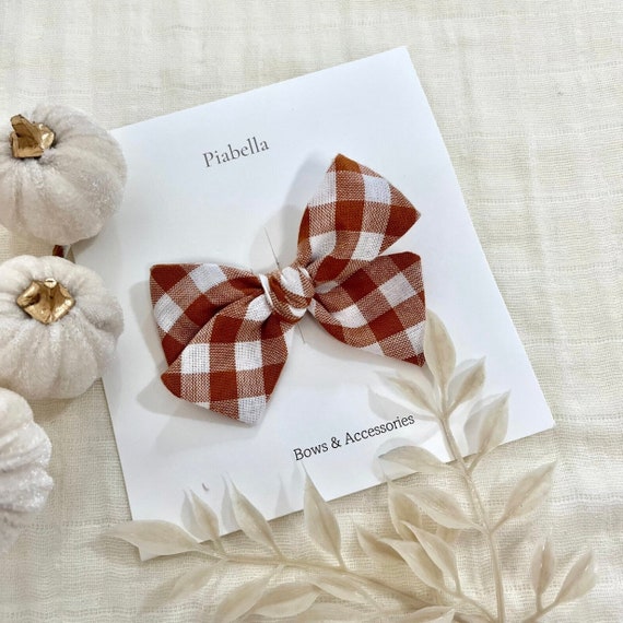 Gingham Bows, Fall Bows, Baby Headband, Girl Bows, Fall Hair Bow, Toddler Bows, Autumn Baby Bow, Trendy Bow, Baby Bow, Dog Bow