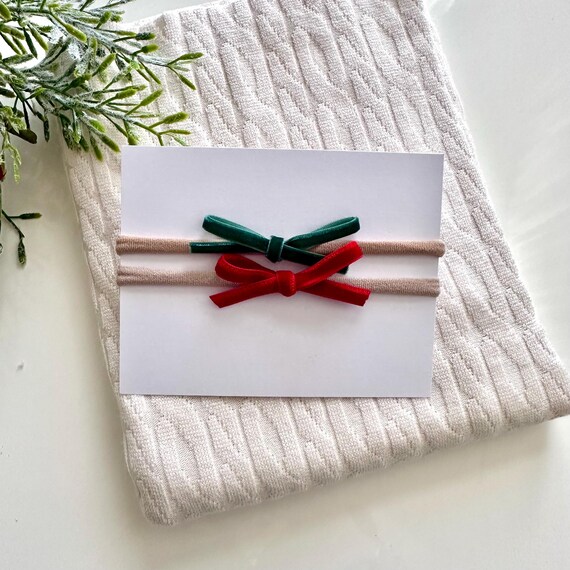 Velvet Mini Bow. Christmas Nylon Headband Set. Christmas Hair Clip. Toddler Hair Clips. Baby Bows. Red Velvet Bow.  Hair Bows. Velvet Bow.
