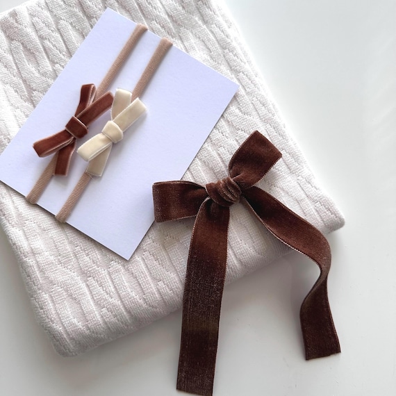 Velvet Bow for Girl. Velvet Ribbon Bow. Women's Long Tail Bow. Long Velvet Bow. Newborn Velvet Headband. Velvet Bow Long Tail. Luxury Bow.