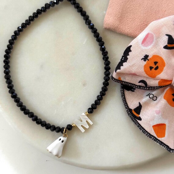 Personalized creepy ghost necklace. Personalized Halloween necklace. Halloween necklace for girls. Necklace with initial.
