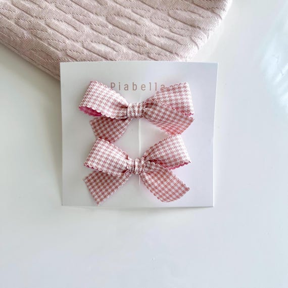 Pink Ribbon Bow. Pink Bow Pair. Delicate Pink Bow for Girls. Pink Hair Bow. Trendy Bow. Hair Clip. Gift for Girl.