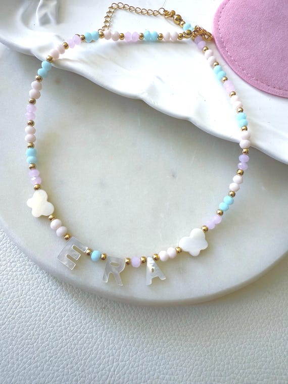 Initial necklace for girls. Necklace for Kids. Personalized pastel colored beaded necklace for girls. Necklace with initial letter or name.