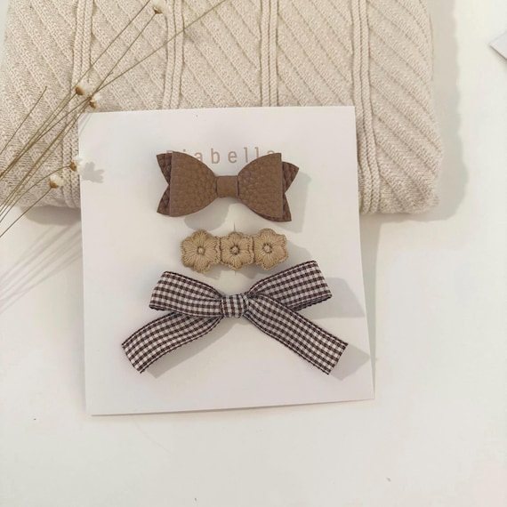 Boho Bows for girl. Set of 3 bows. Delicate Bow for Girls. Clips for girls.  Hair Clip. Gift for Girl.