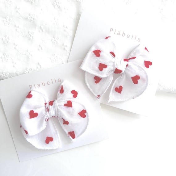 Valentines Day Fable Bow. Bow of Love. Fable Bow with Heart.  Heart Bow for Girl. Nylon Headband.  Trendy Bow. Gift for Girls. Hair Clip.