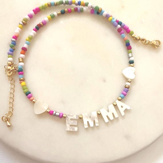 Multicolor Necklace name for girls. Personalized pastel colored beaded necklace for girls. Necklace with initial letter or name.