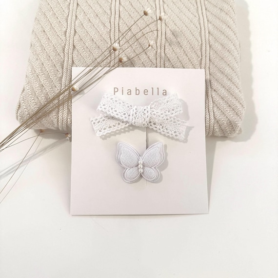 Butterfly White Headband, Set of 2. White Lace Bow. Baby Headband, Bow for baptism. Newborn bow. Gift for newborn.