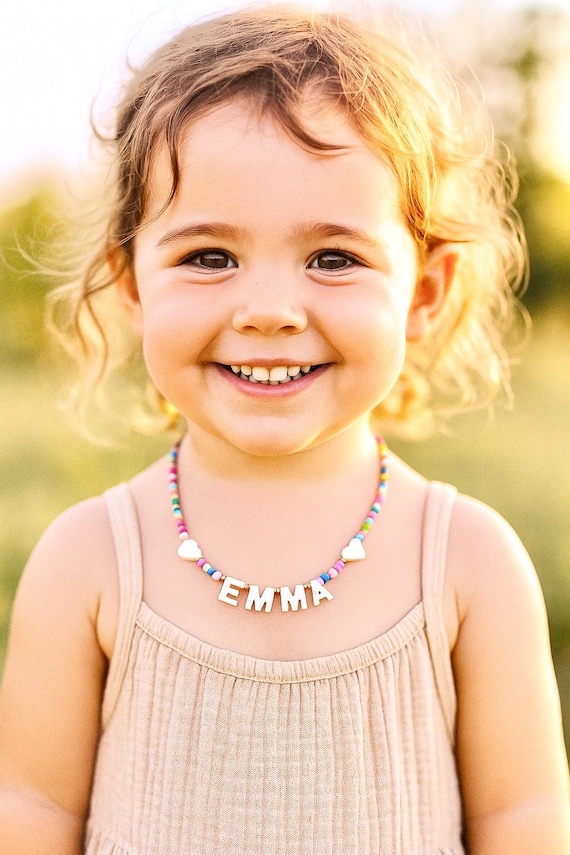 Multicolor Necklace name for girls. Personalized colorful necklace for girls. Necklace with initial letter or name.