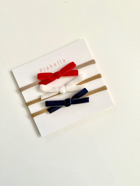 4th of July. Velvet Hair Bow. Set of 3. Velvet Bow. Velvet Baby Bows. Newborn Bow. Newborn Baby Headband. Neutral Bow for Baby. Red Bow.