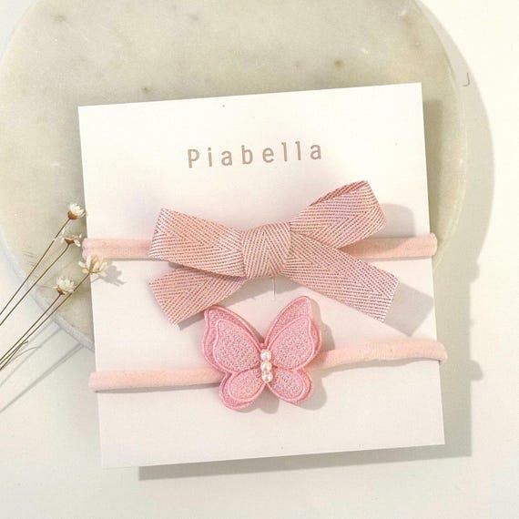 Butterfly Pink Headband, Set of 2. Baby Headband, Girl Bows, Pink Hair Bow, Newborn Bow, Pink Baby Bow, Trendy Bow, Baby Bow, Dog Bow
