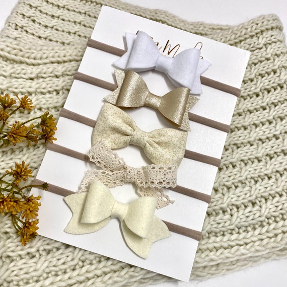 Neutral Baby Girl Head Bow. Set of 5 Bows. Nylon Baby Etsy