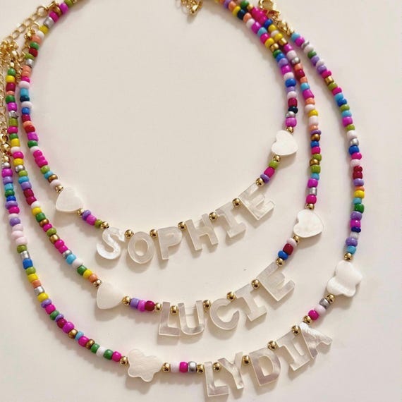 Multicolor Necklace name for girls. Personalized pastel colored beaded necklace for girls. Necklace with initial letter or name.