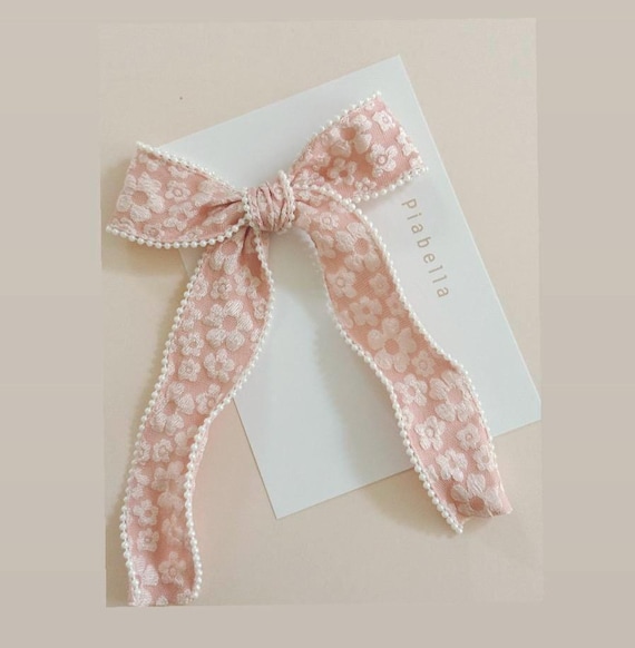 Flower Ribbon Bow. Velvet Bow. Velvet Bow Long Tail. Spring Ribbon Bow. Long Velvet Bow. Women's Long Tail. Peach Velvet Bow.