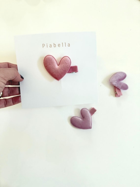 Velvet Heart clip. Velvet Clip for girl. Hair clip with heart. Heart girl hair clip. Gift for girl.