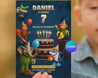 Funny Brainrot Cartoon Birthday Invitation: Editable Kids Party Evite (Digital)