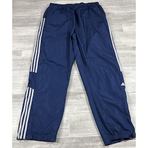 Vintage Adidas Pants Men's 2XL Y2K 2000s Blue Nylon Track Zip Hem