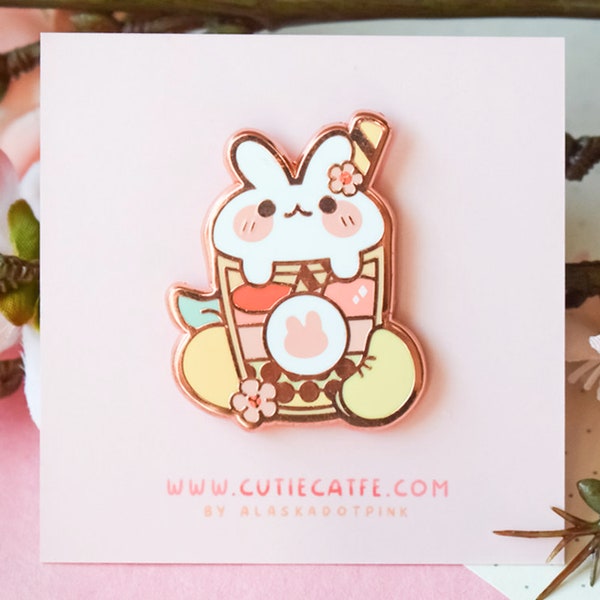 Peach Boba Tea Bunny | Kawaii Bunny, Peach Drink | 1.5" Hard Enamel Pin