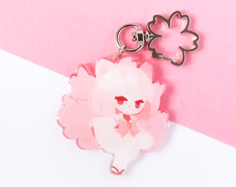 Sakura Cherry Blossom Kitsune | 2" Double-Sided Acrylic Keyring