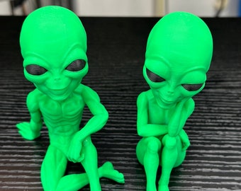 Alien Visitor #2- 3D Printed Pondering Alien Figurine – Thoughtful