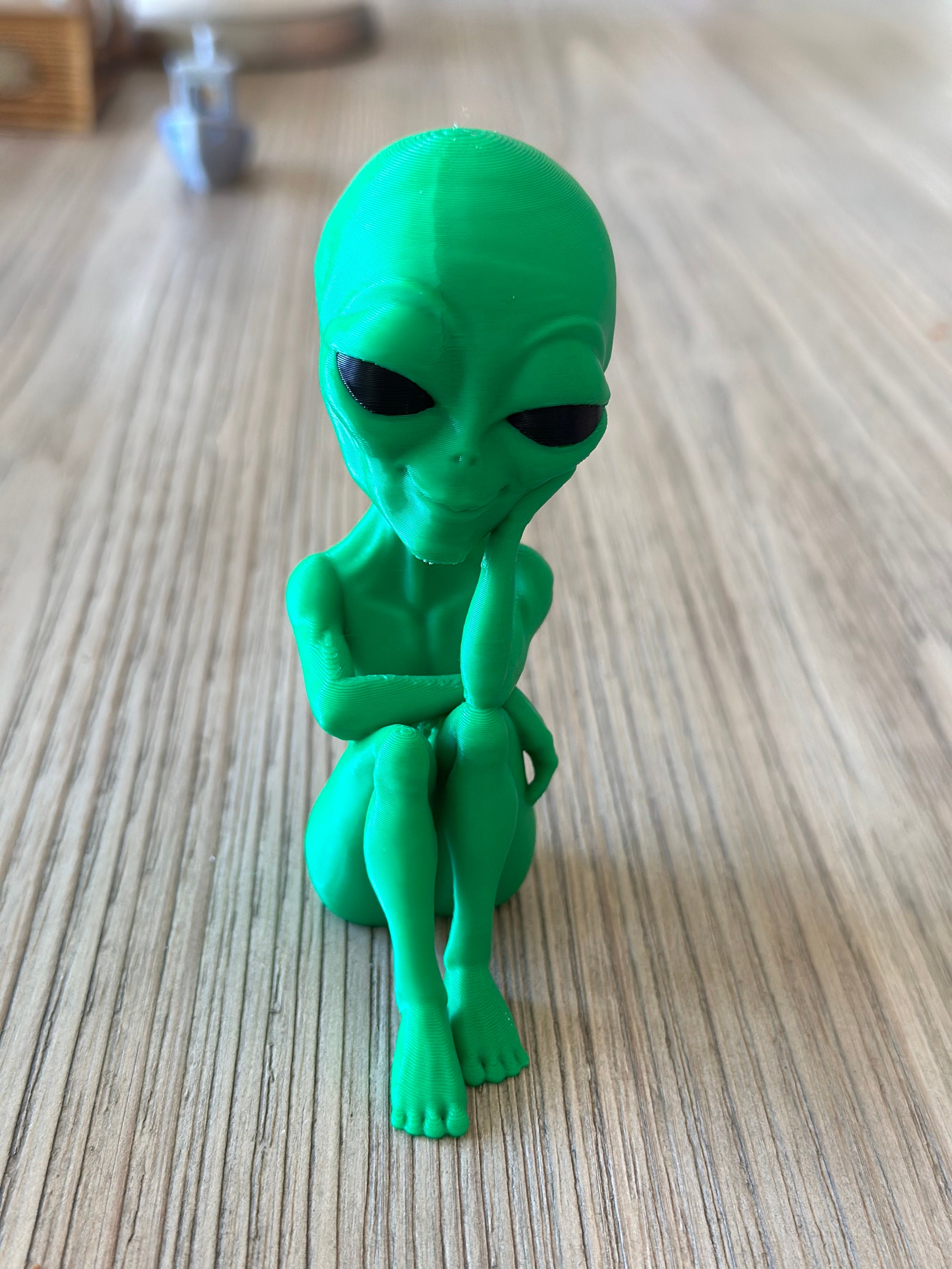 Alien Visitor #2- 3D Printed Pondering Alien Figurine – Thoughtful