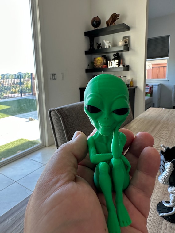 Alien Visitor #2- 3D Printed Pondering Alien Figurine – Thoughtful