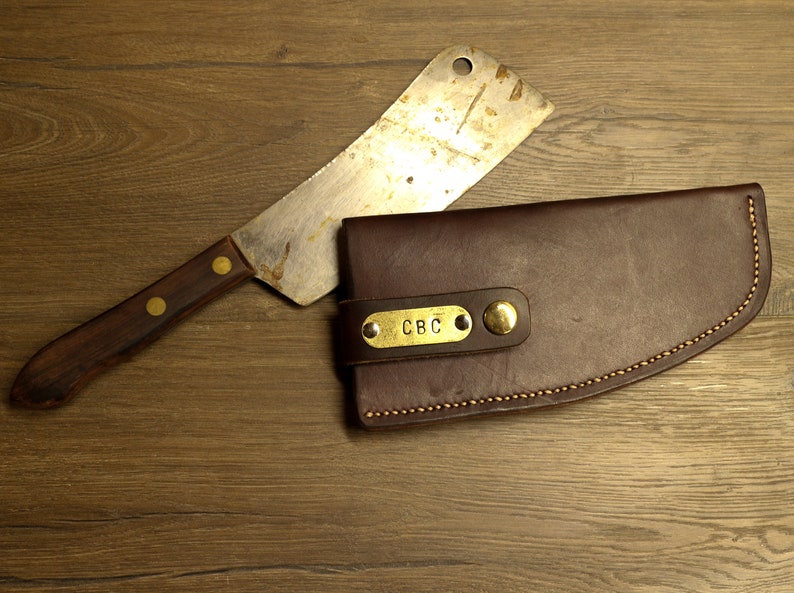 Cleaver Sheath Custom Fit Leather Butcher Knife Case Etsy
