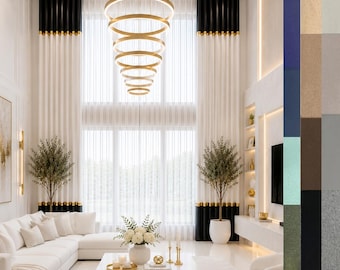 Extra long curtains color block with stripes . (1 Panel)  Any color available 7- 30 ft long  wide drapes. Grommet top. tall story  Ikiriska