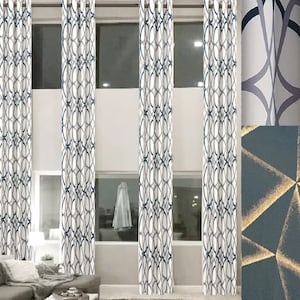 Extra long curtains with  geometrical  pattern 8-24 ft length. (1 panel).  Custom made Ikiriska drapes.  50-100&quot; width. For high  ceiling