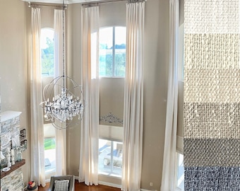 Extra long luxury solid linen curtain custom made 12 13 14 15 16 17 18 20 24 ft Off White Beige Gray Blue story drapes FREE SWATCH Ikiriska