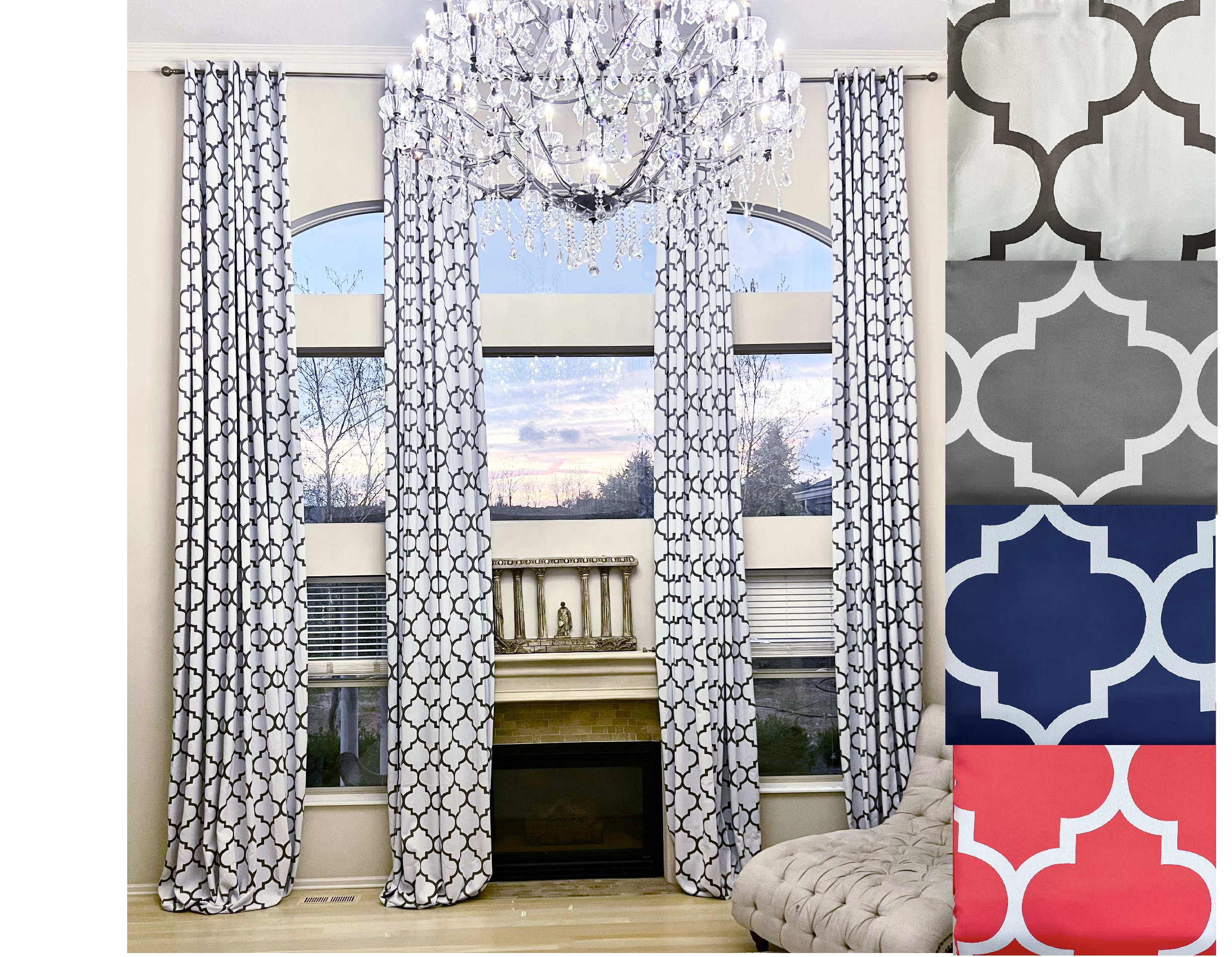 Extra Long Curtains With Geometrical Quatrefoil Pattern 8-24 Extra Long Curtains With Geometrical Quatrefoil Pattern 8-24