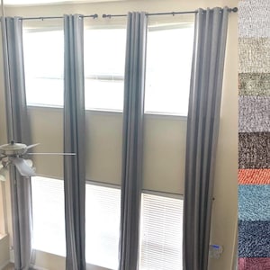 Faux linen  darkening curtain extra long custom made grommets 12-17 18 20 24 ft Gray Brown Beige Off white story drapes FREE SWATCH Ikiriska