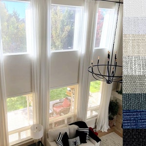 Extra long natural linen curtains drapes custom made 10 12 13 15 16 17 18 20, 24 feet Gray, White, Ivory, Beige 2 story FREE SWATCH Ikiriska