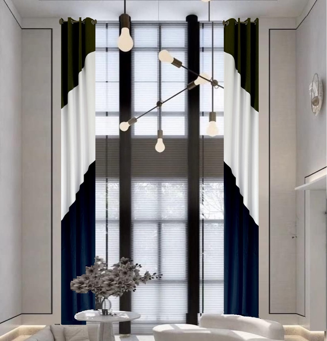 Color Block Curtains (2 Panels) With Diagonal Stripes Custom Made . Any ...